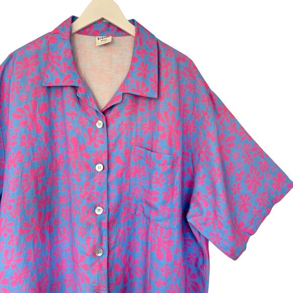 Kulani Kinis Oversized Button-up Linen Blend Cover-up Shirt In Kismet Floral XL - Picture 4 of 9